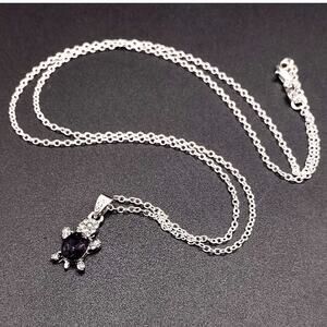 925 Sterling Silver Necklace Sea Turtle CZ Purple Amethyst Women's Ocean Gift